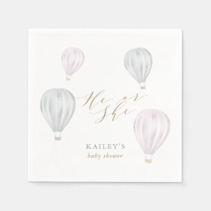 He or She Gender Reveal Air Balloon Baby Shower Napkin
