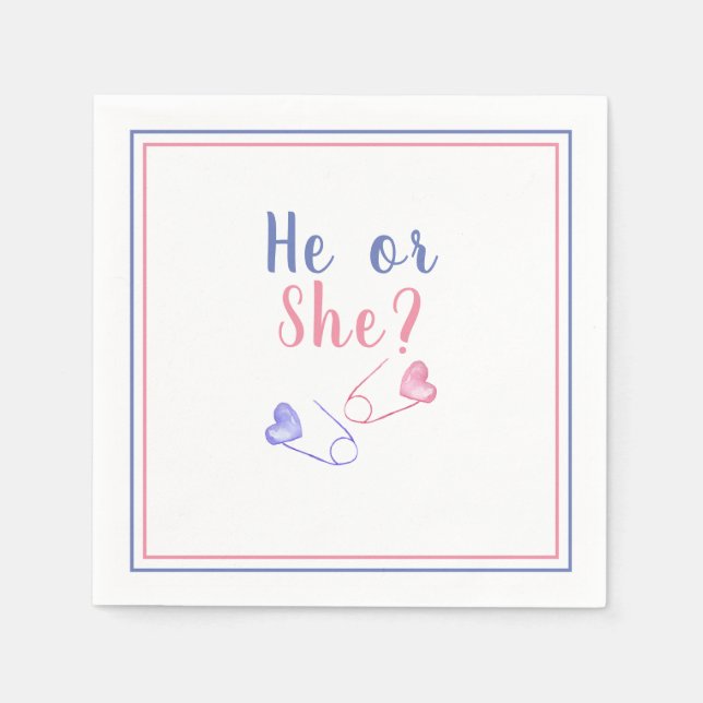 He or She Gender Reveal Baby Shower  Napkin (Front)