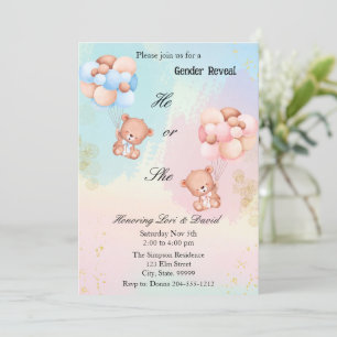 He or She Gender Reveal Bear Invitation