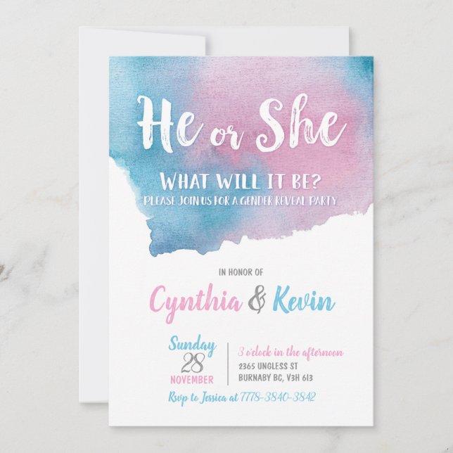 He or She Gender Reveal Invitation (Front)