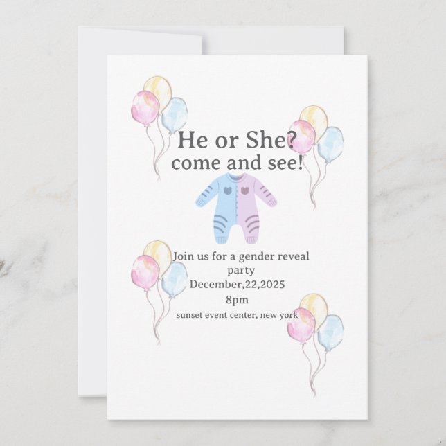He or She gender reveal invitation (Front)