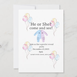 He or She gender reveal invitation