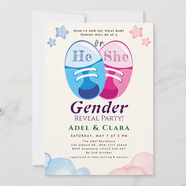 He or She Gender Reveal Invitation (Front)