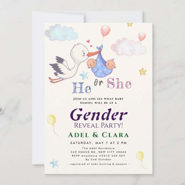 He or She Gender Reveal Invitation (Front)