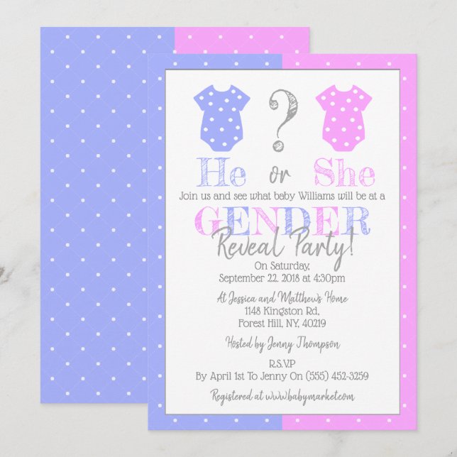 He Or She? Gender Reveal Party! Baby Shower Invitation (Front/Back)