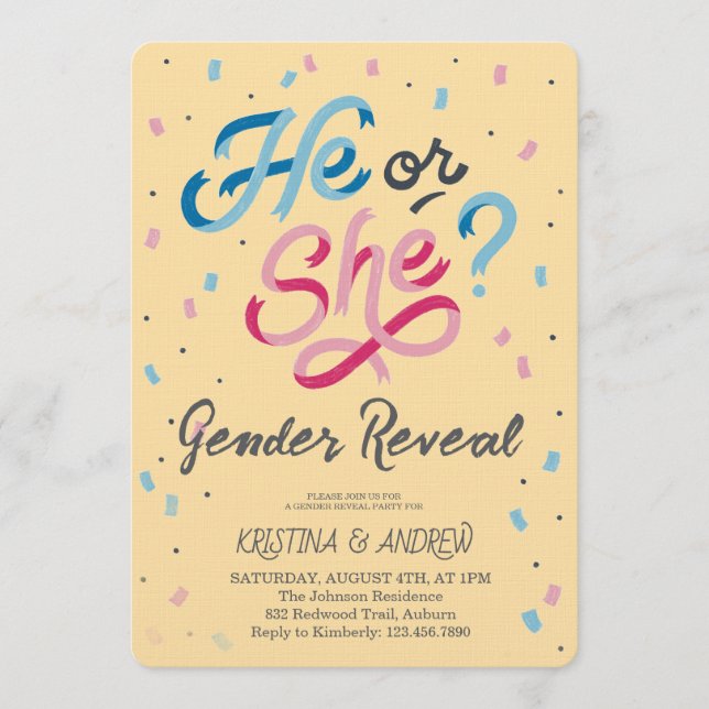 He or She Gender Reveal Party Invitation (Front)