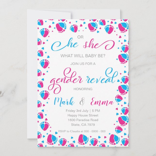 He or She Gender Reveal Party Invitation (Front)