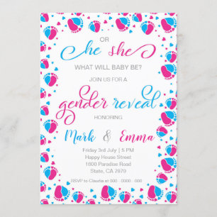 He or She Gender Reveal Party Invitation