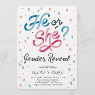 He or She Gender Reveal Party Invitation