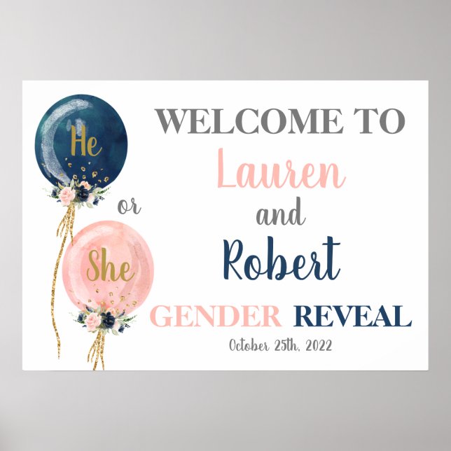 He or She Gender reveal welcome sign (Front)