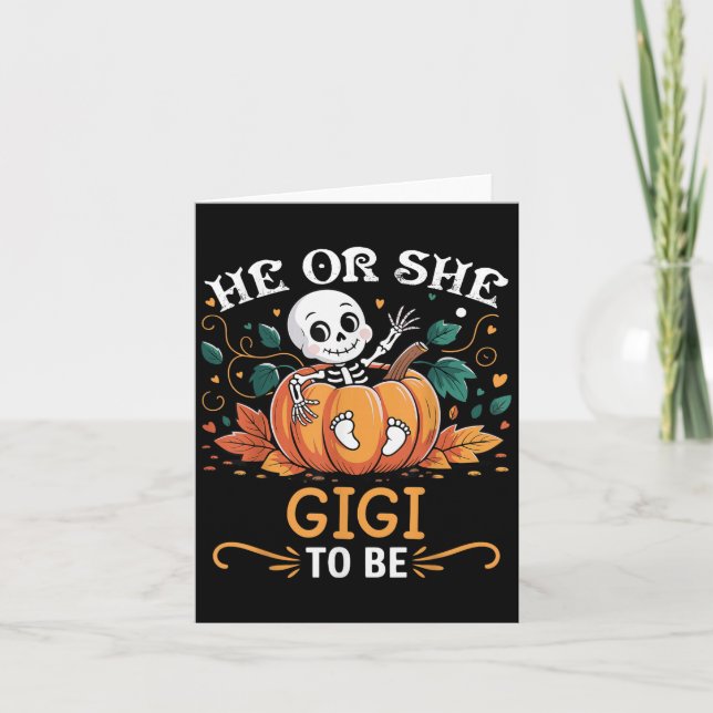 He Or She Gigi To Be Halloween Skeleton Baby Revea Card (Front)