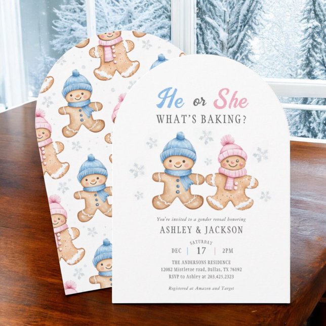He or She Gingerbread Gender Reveal Arch Invitation (Creator Uploaded)
