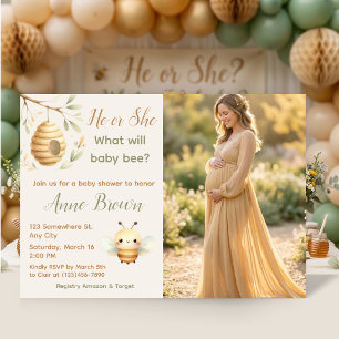 He or She Honey Bee Gender Reveal Photo Invitation
