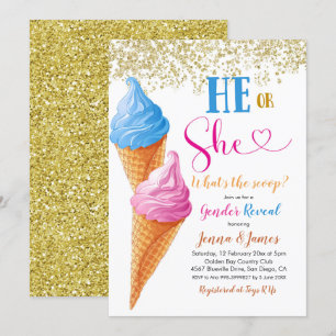 He or She Ice Cream Gender Reveal Invitation