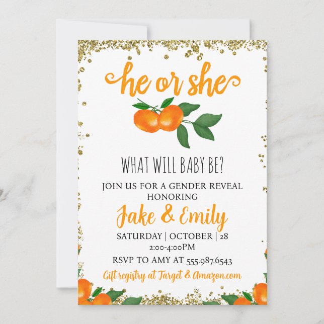 He or She Little Cutie Gender Reveal Baby Shower Invitation (Front)