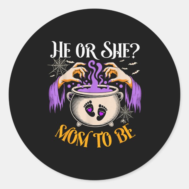 He Or She Mom To Be Baby Reveal Halloween Costume  Classic Round Sticker (Front)