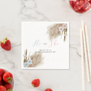 He or She Pampas Grass Gender Reveal Party  Napkin