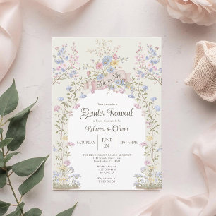 He or She Pastel Wildflower Gender Reveal Invitation