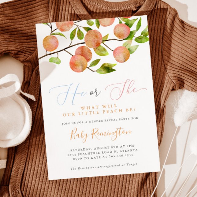 He or She Peach Gender Reveal Party Invitation (Creator Uploaded)