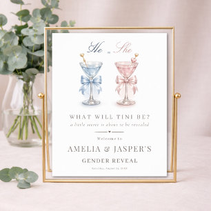 He Or She Pink and Blue Bow Gender Reveal Welcome Poster
