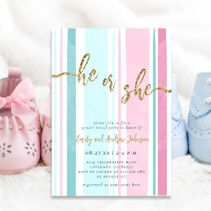 He or She Pink and Blue Gender Reveal  Invitation