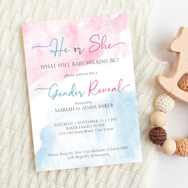 He or she pink and blue gender reveal template  (He or she pink and blue gender reveal party editable template invitation digital download boy girl )