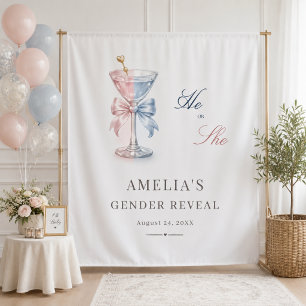 He Or She Pink Blue Gender Reveal Party Backdrop Tapestry
