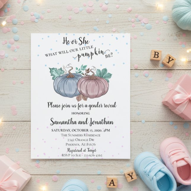 He or She Pink Blue Pumpkin Gender Reveal Autumn Flyer (Creator Uploaded)