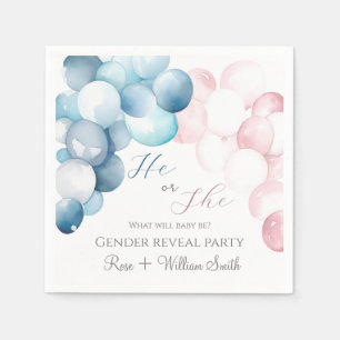 He or She Pink & Blue Watercolor Gender Reveal Napkin