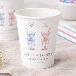 He Or She Pink Martini Theme Gender Reveal Party Paper Cups