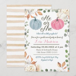 He or She Pumpkin fall Gender Reveal invitation