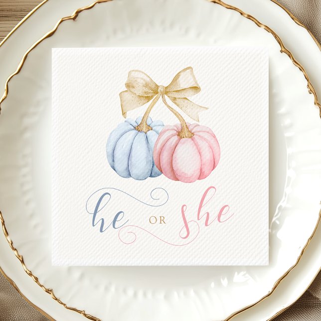 He or She Pumpkin Gender Reveal Napkins (Creator Uploaded)