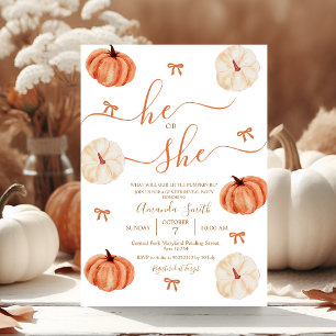 He or She Rustic Pumpkin Gender Reveal Invitation