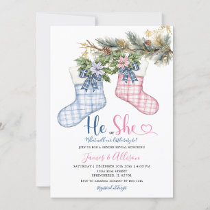 He or She Santa Socks Christmas Gender Reveal Invitation