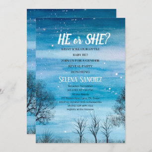 He or She Snowflake Winter Wonderland Baby Shower  Invitation