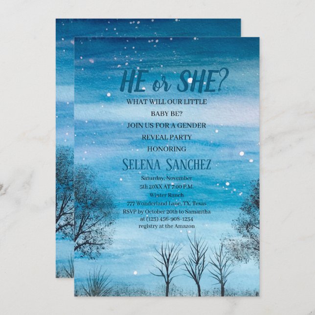 He or She Snowflake Winter Wonderland Baby Shower  Invitation (Front/Back)