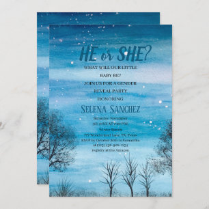 He or She Snowflake Winter Wonderland Baby Shower  Invitation