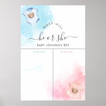 He or She Teddy Bear Clothes Gender Reveal Sign