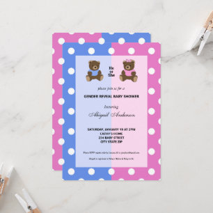 He or She Teddy Bear Gender Reveal Baby Shower Inv Invitation