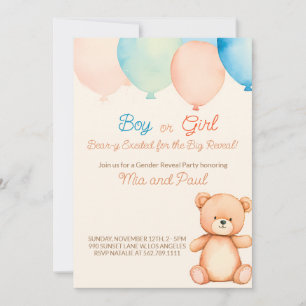 He or She Teddy Bear Gender Reveal Invitation