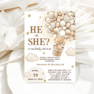 He or She Teddy Bear Gender Reveal Invitation