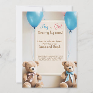 He or She: Teddy Bear Gender Reveal Party Invitation
