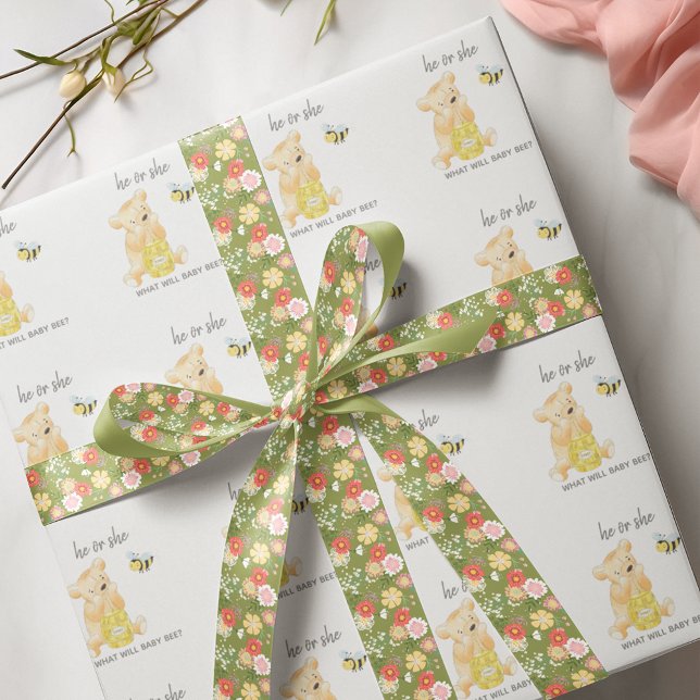 He or She Teddy Bear Gender Reveal Party Wrapping Paper (Creator Uploaded)
