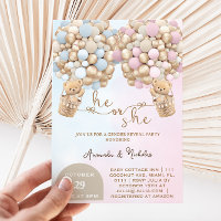 He or She Teddy Bear with Balloons Gender Reveal