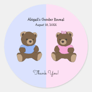 He or She Teddy Bears Gender Reveal Baby Shower Classic Round Sticker