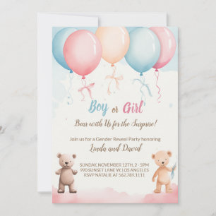 He or She: Teddy's Gender Reveal Party Invitation