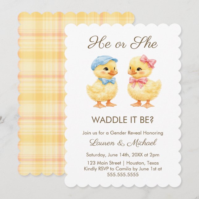 He or She WADDLE IT BE? Gender Reveal Invitation (Front/Back)