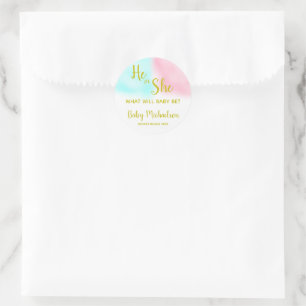 He Or She Watercolor Gender Reveal Classic Round Sticker