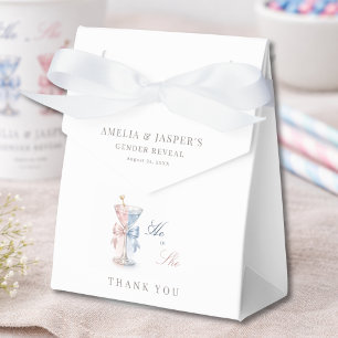 He Or She Watercolor Pink Blue Bow Gender Reveall Favour Box