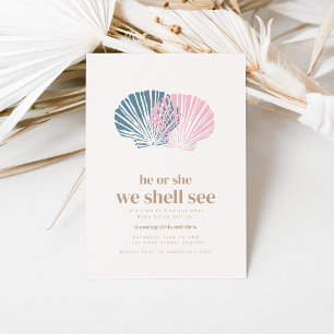 He or She We Shell See Ocean Sea Gender Reveal Invitation